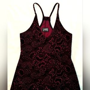 Tripp NYC Burgundy Flocked Velvet Racer Back Dress